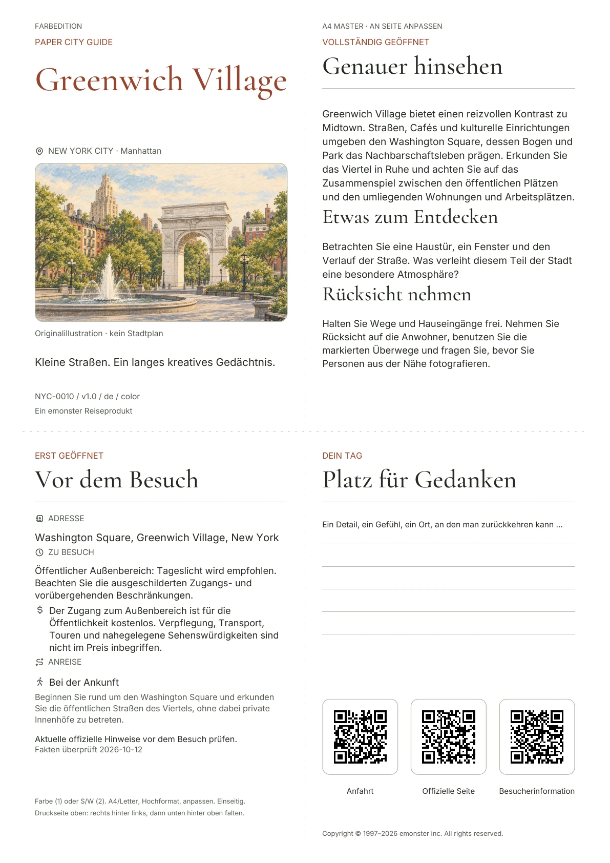 Tatsächliches Titelblatt: Greenwich Village · Farbausgabe