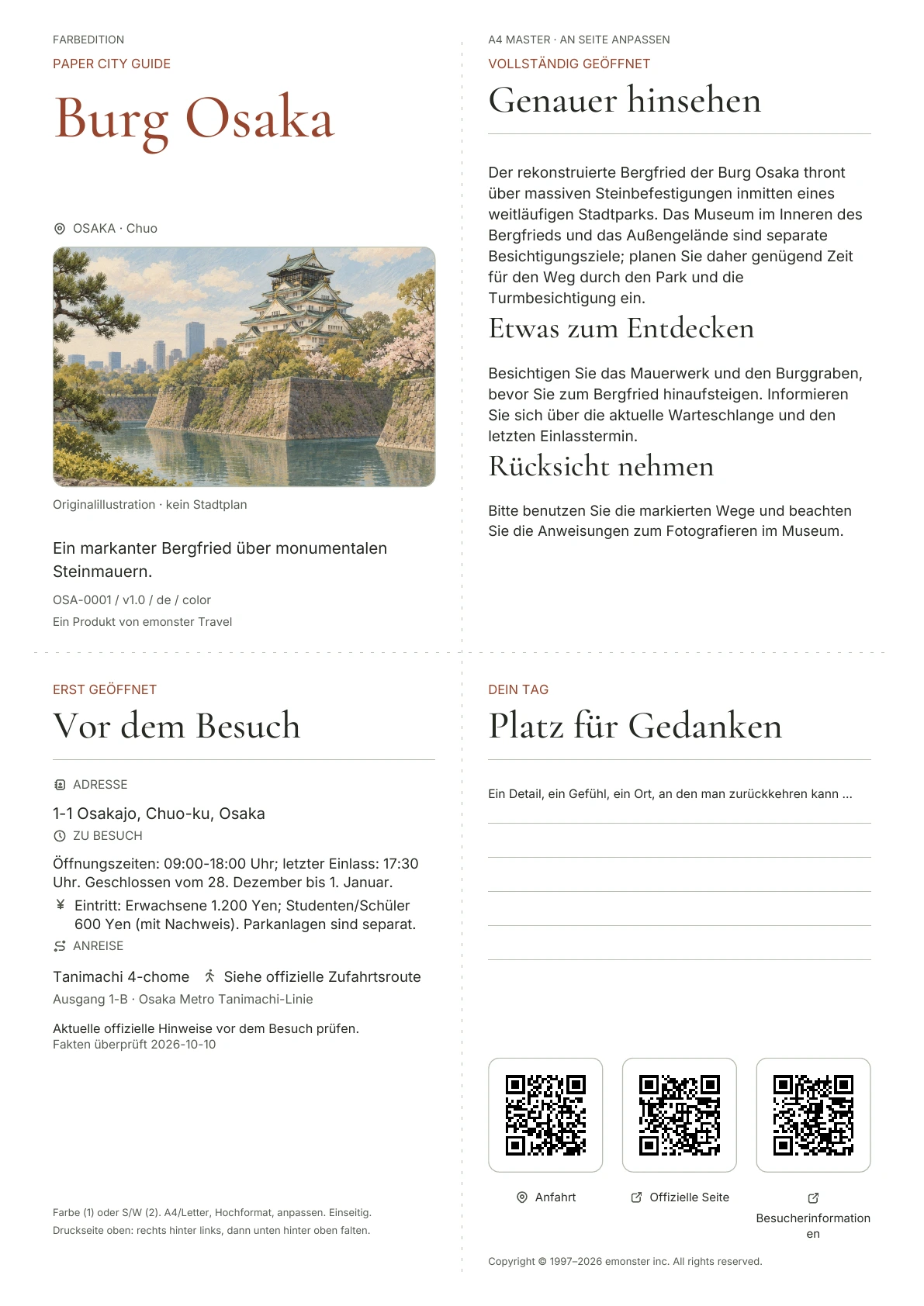 Tatsächliches Titelblatt: Burg Osaka · Farbausgabe