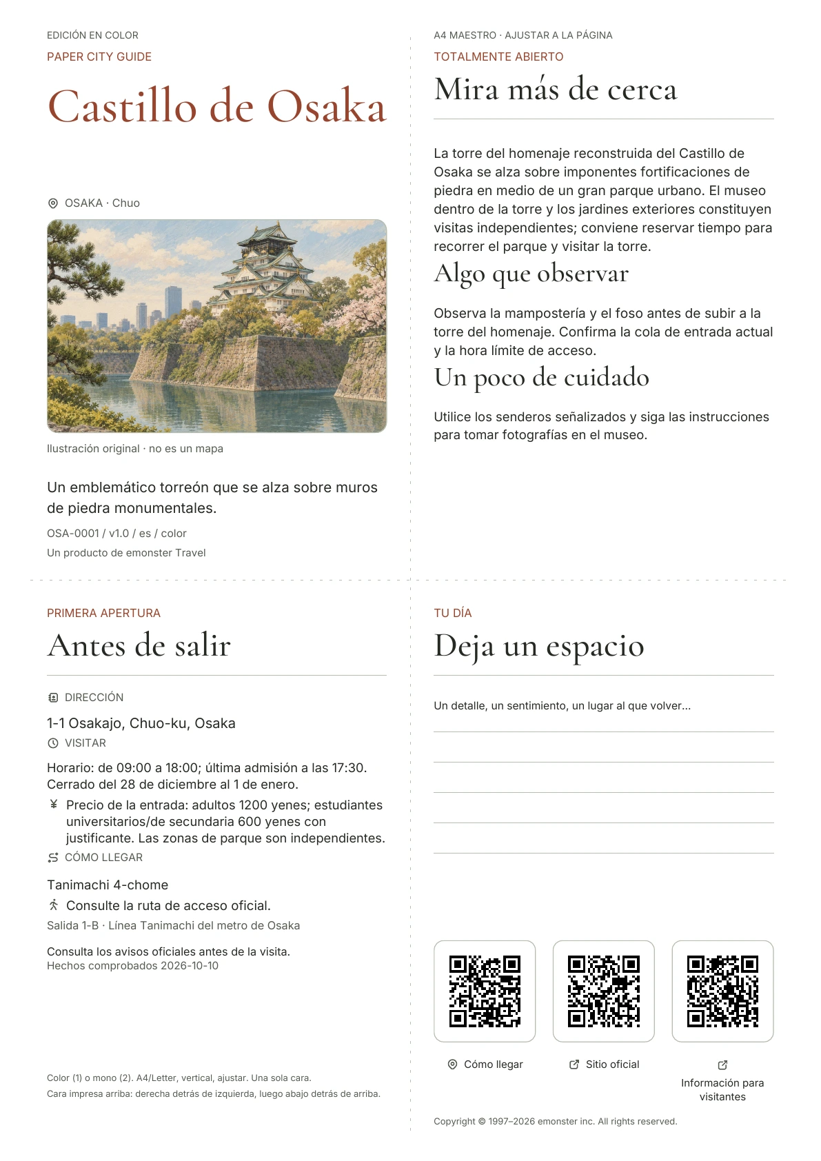 Portada real de la guía Castillo de Osaka · Edición en color