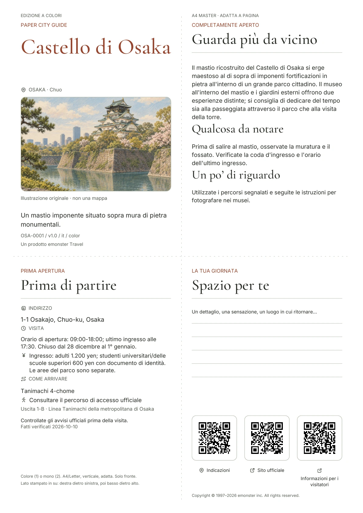 Copertina reale della guida Castello di Osaka · Edizione a colori