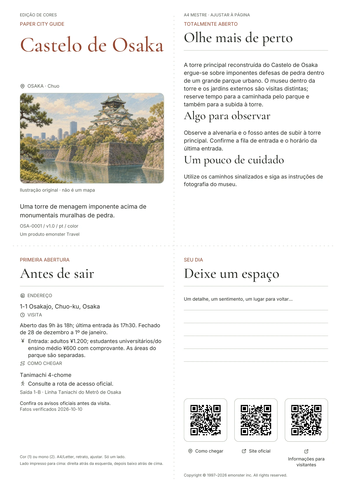 Capa real do guia Castelo de Osaka · Edição colorida