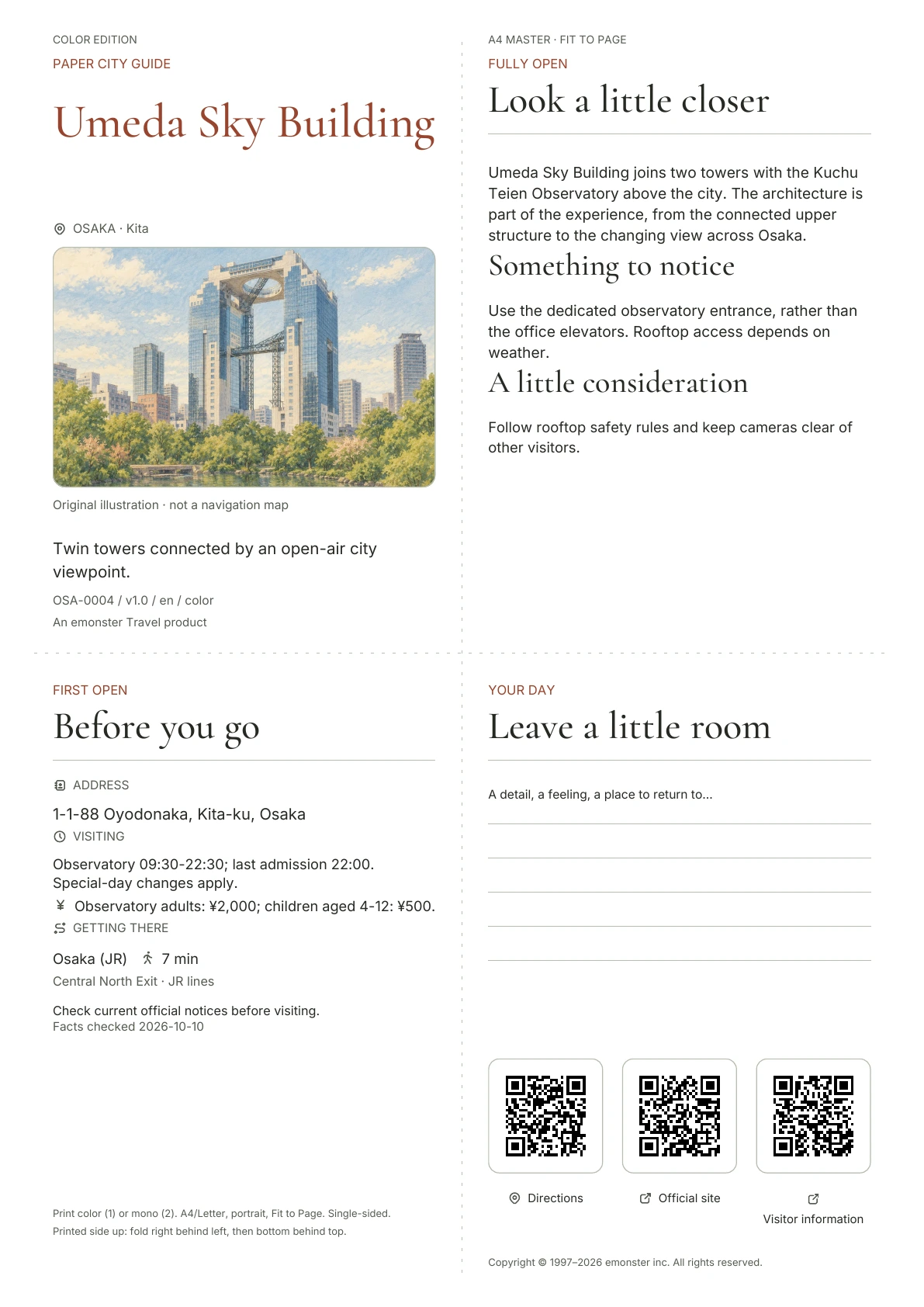 Actual Umeda Sky Building guide cover · Color edition