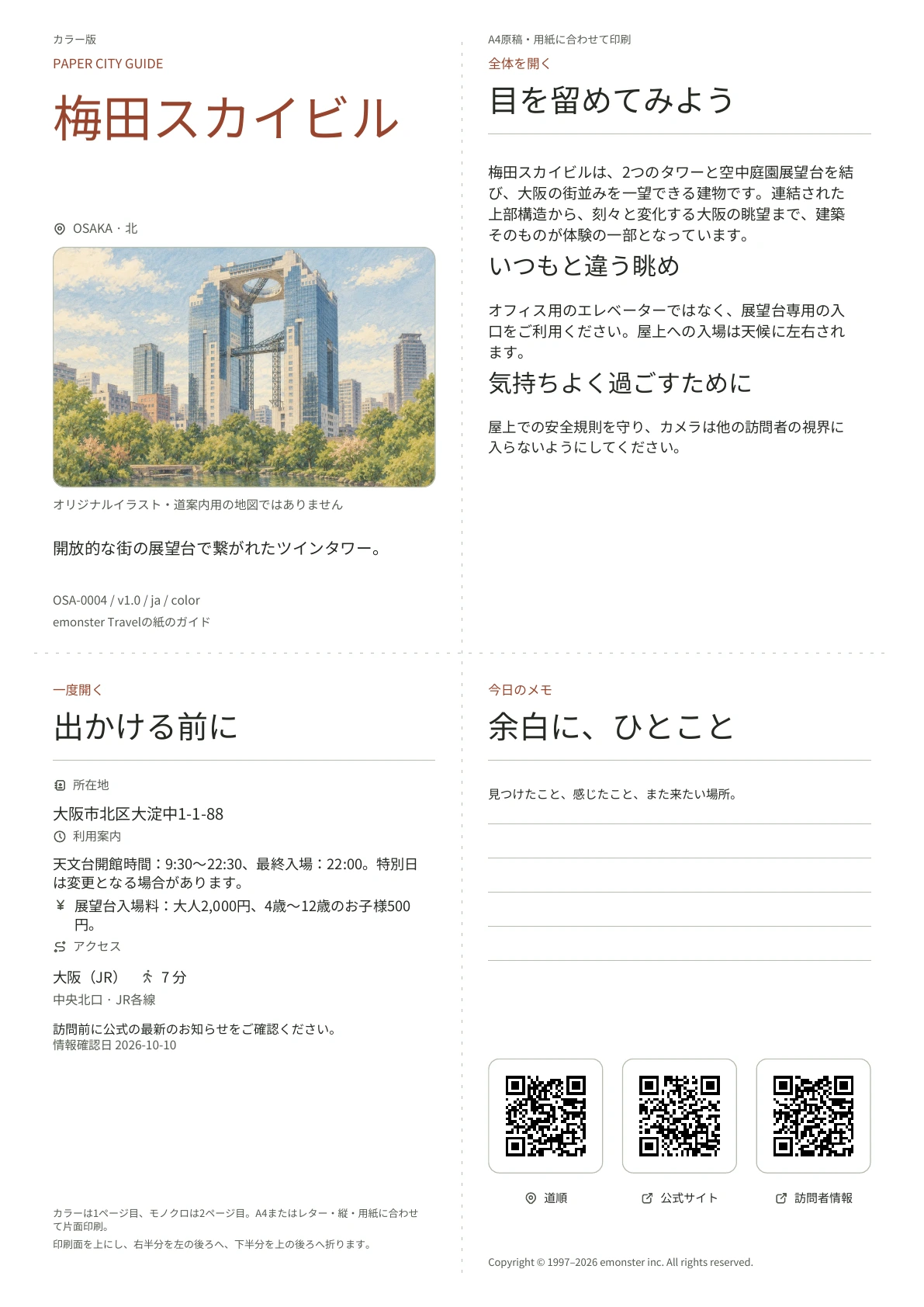 実際の梅田スカイビルガイドの表紙・カラー版