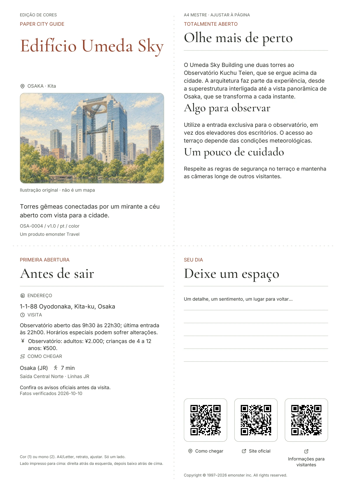 Capa real do guia Edifício Umeda Sky · Edição colorida