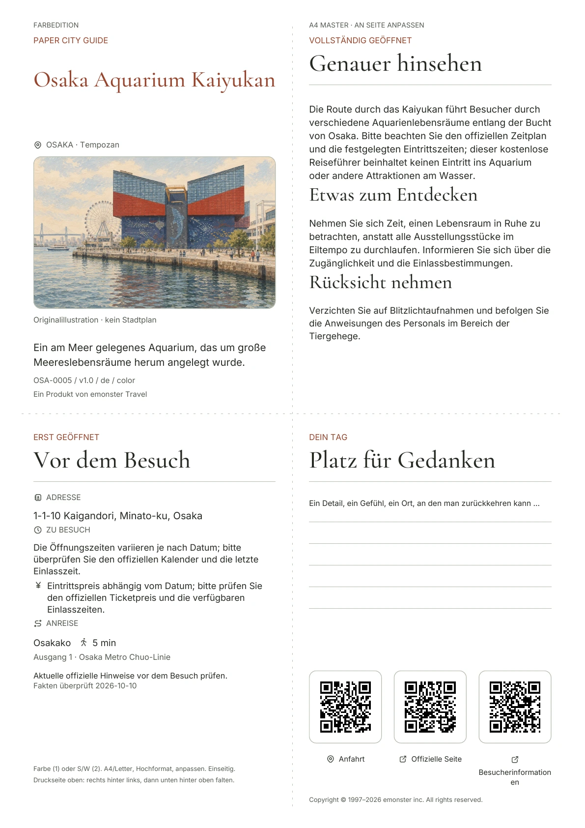 Tatsächliches Titelblatt: Osaka Aquarium Kaiyukan · Farbausgabe