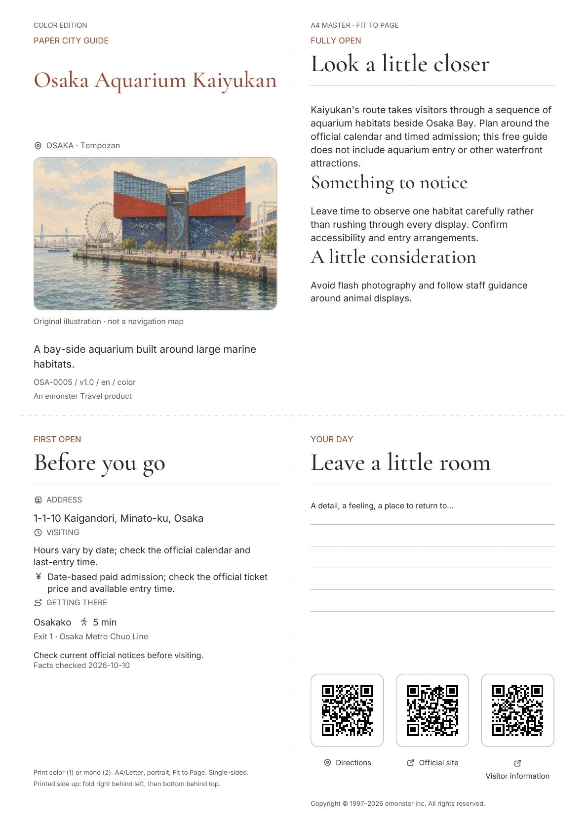 Actual Osaka Aquarium Kaiyukan guide cover · Color edition