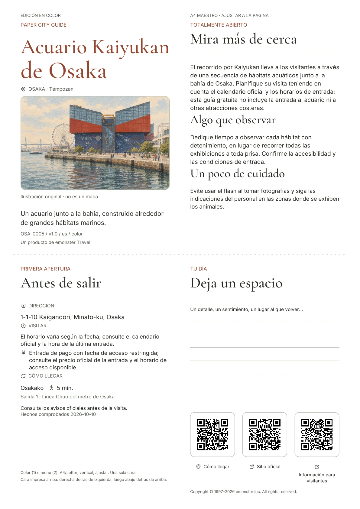 Portada real de la guía Acuario Kaiyukan de Osaka · Edición en color