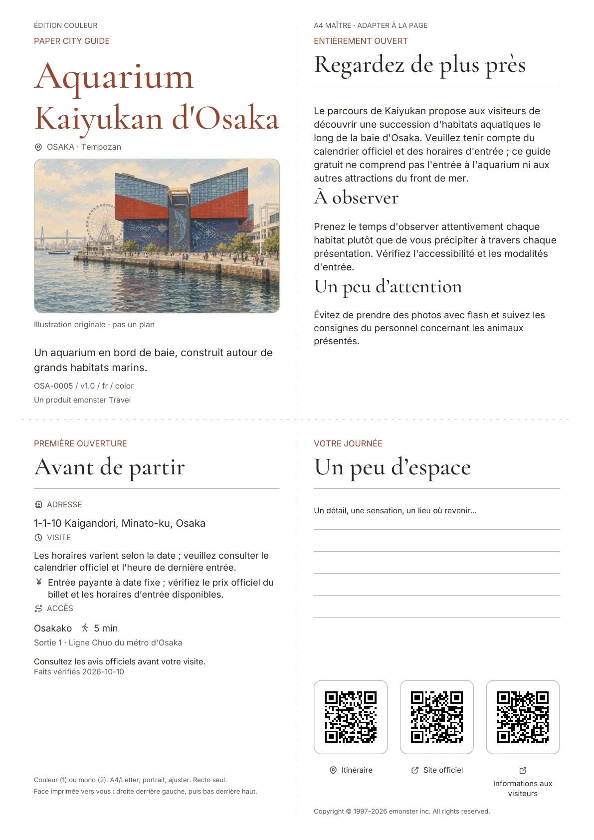Couverture réelle du guide Aquarium Kaiyukan d'Osaka · Édition couleur