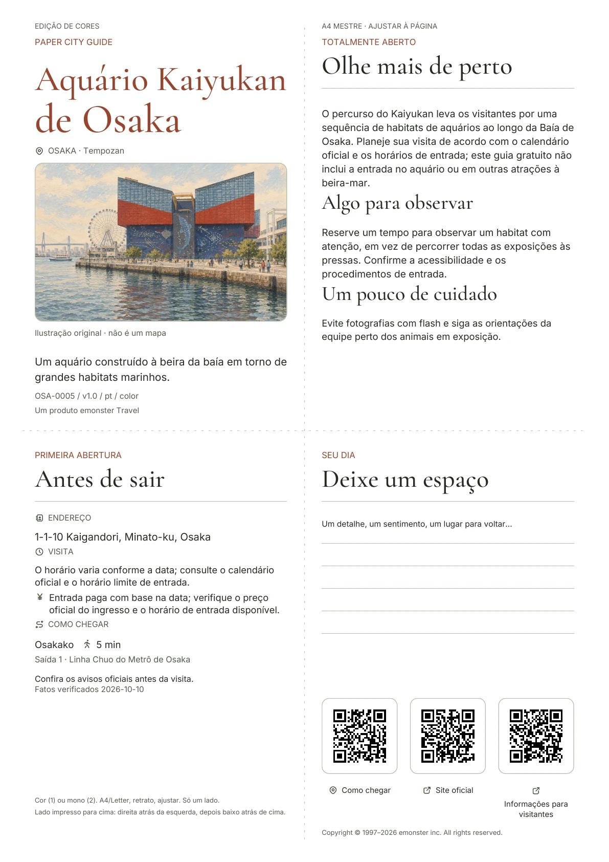 Capa real do guia Aquário Kaiyukan de Osaka · Edição colorida