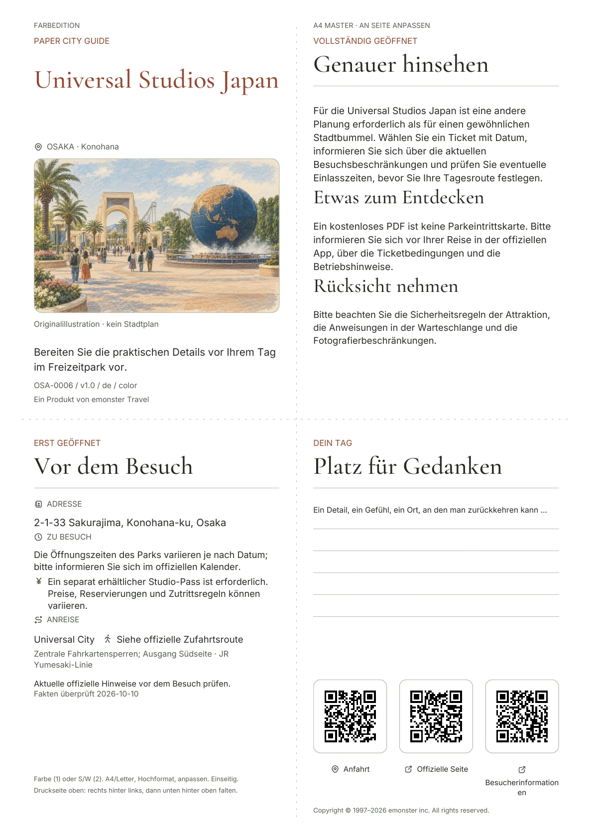 Tatsächliches Titelblatt: Universal Studios Japan · Farbausgabe