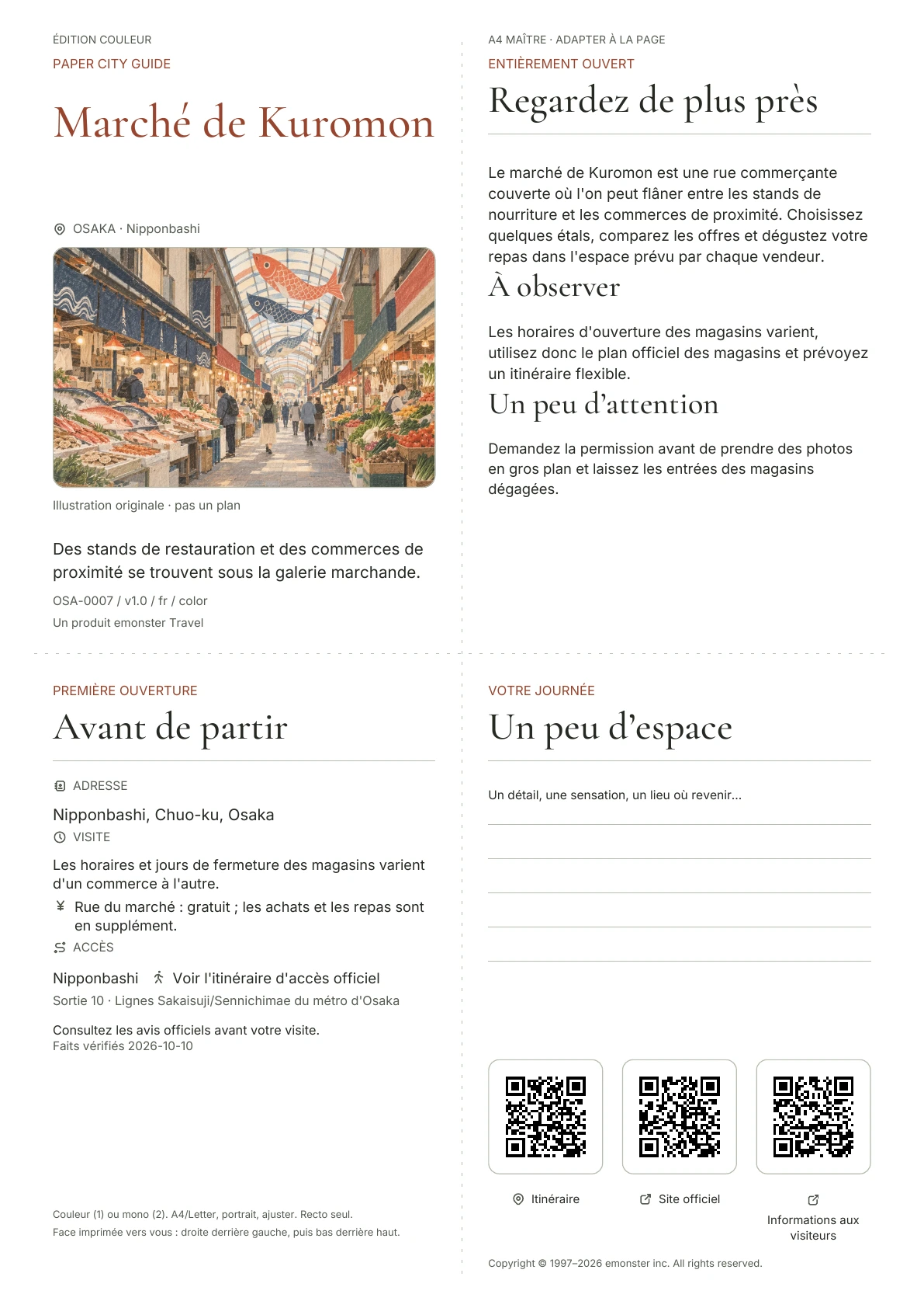 Couverture réelle du guide Marché de Kuromon · Édition couleur