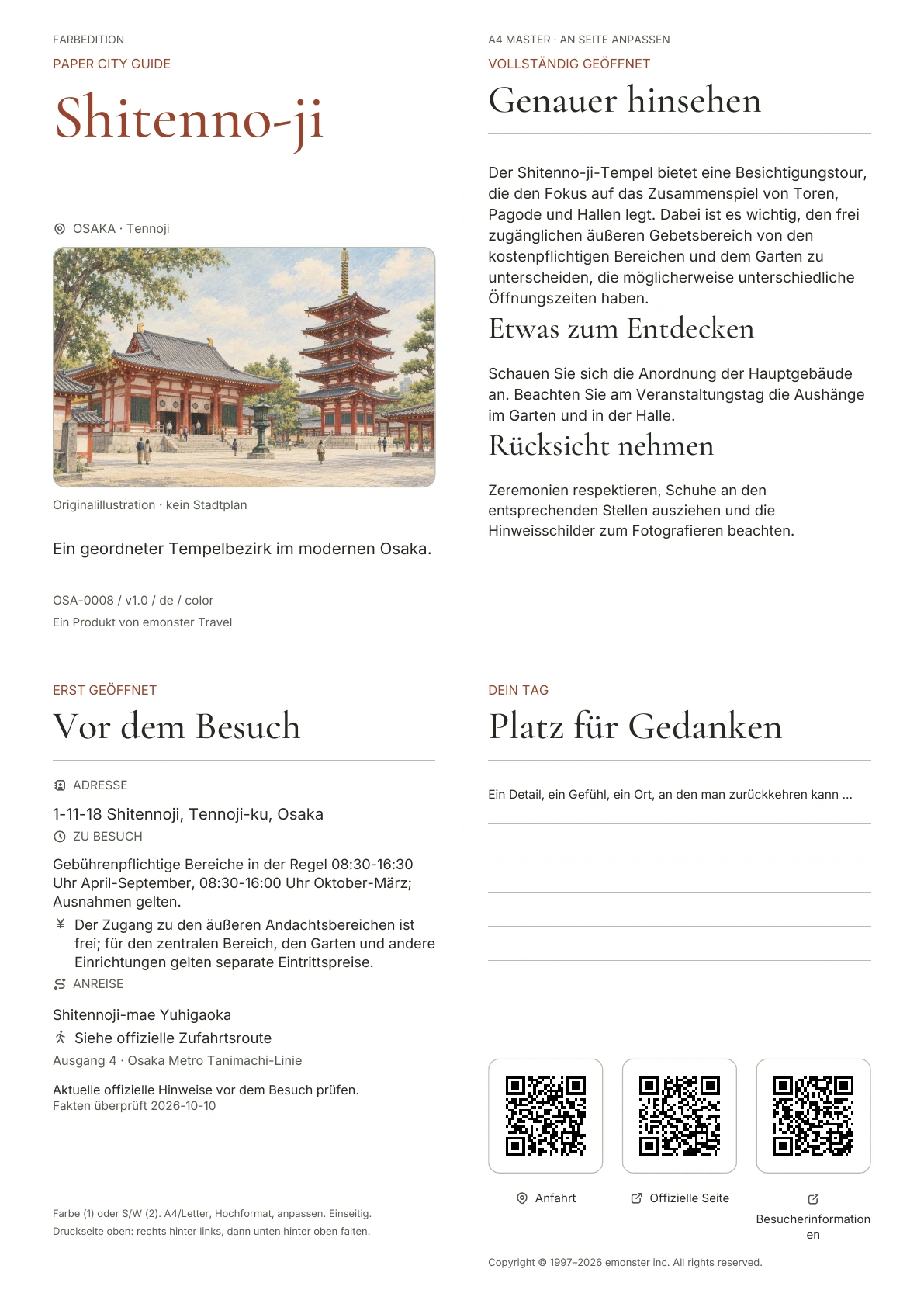 Tatsächliches Titelblatt: Shitenno-ji · Farbausgabe