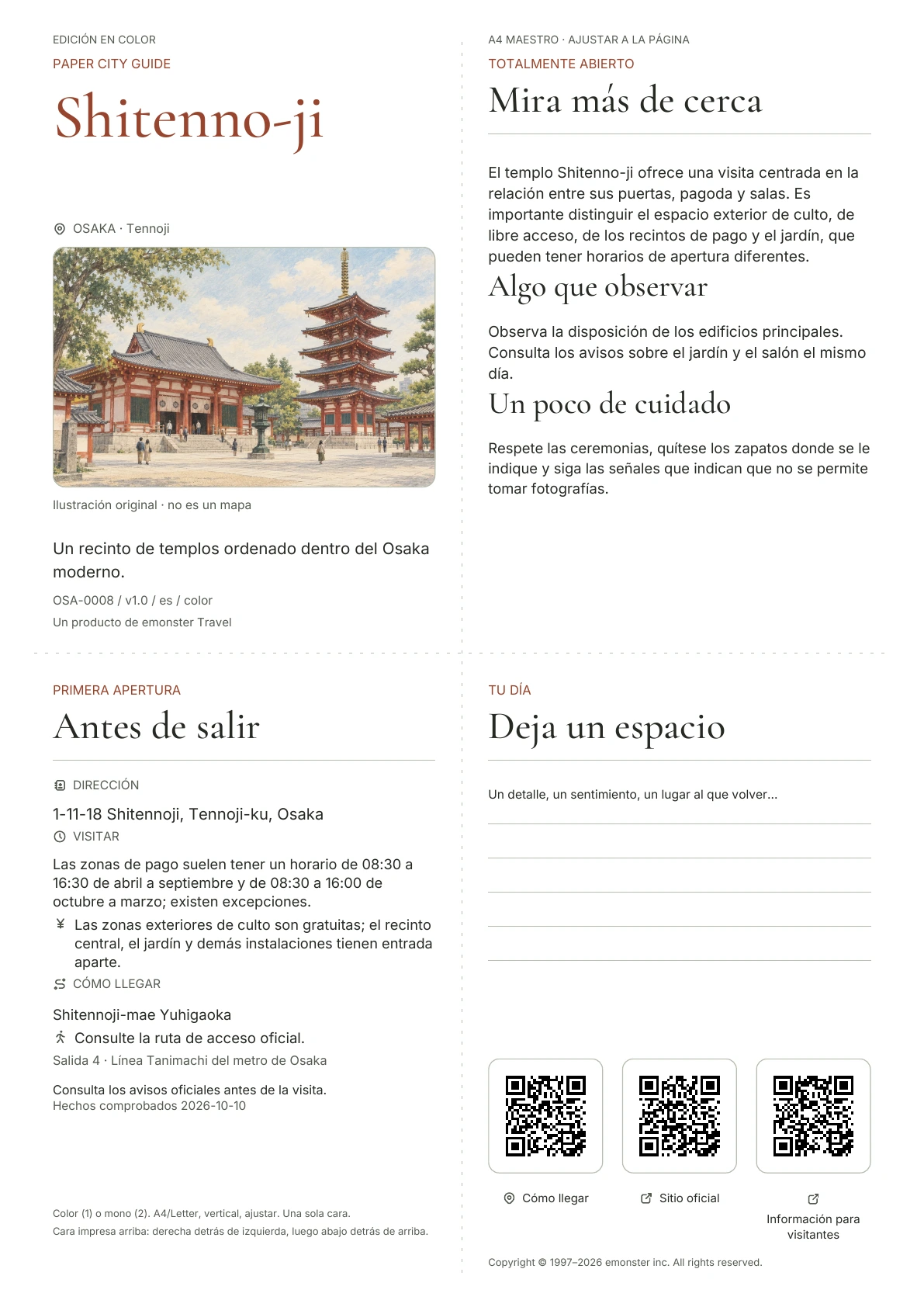 Portada real de la guía Shitenno-ji · Edición en color