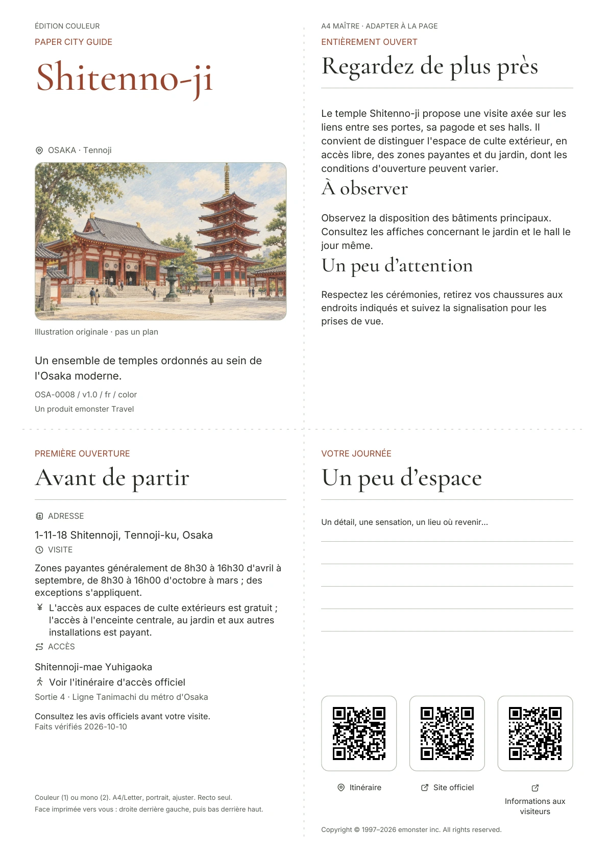 Couverture réelle du guide Shitenno-ji · Édition couleur