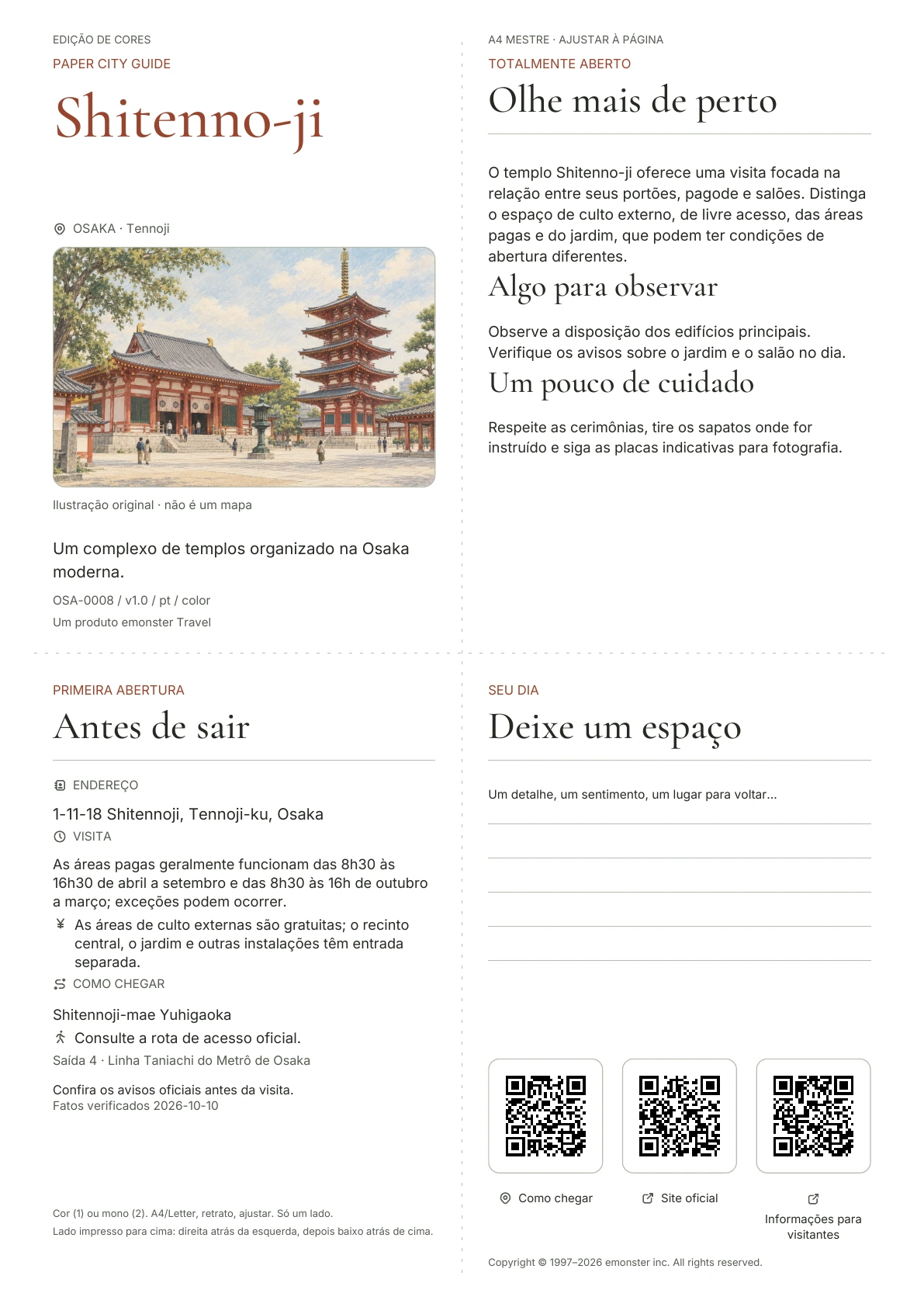 Capa real do guia Shitenno-ji · Edição colorida