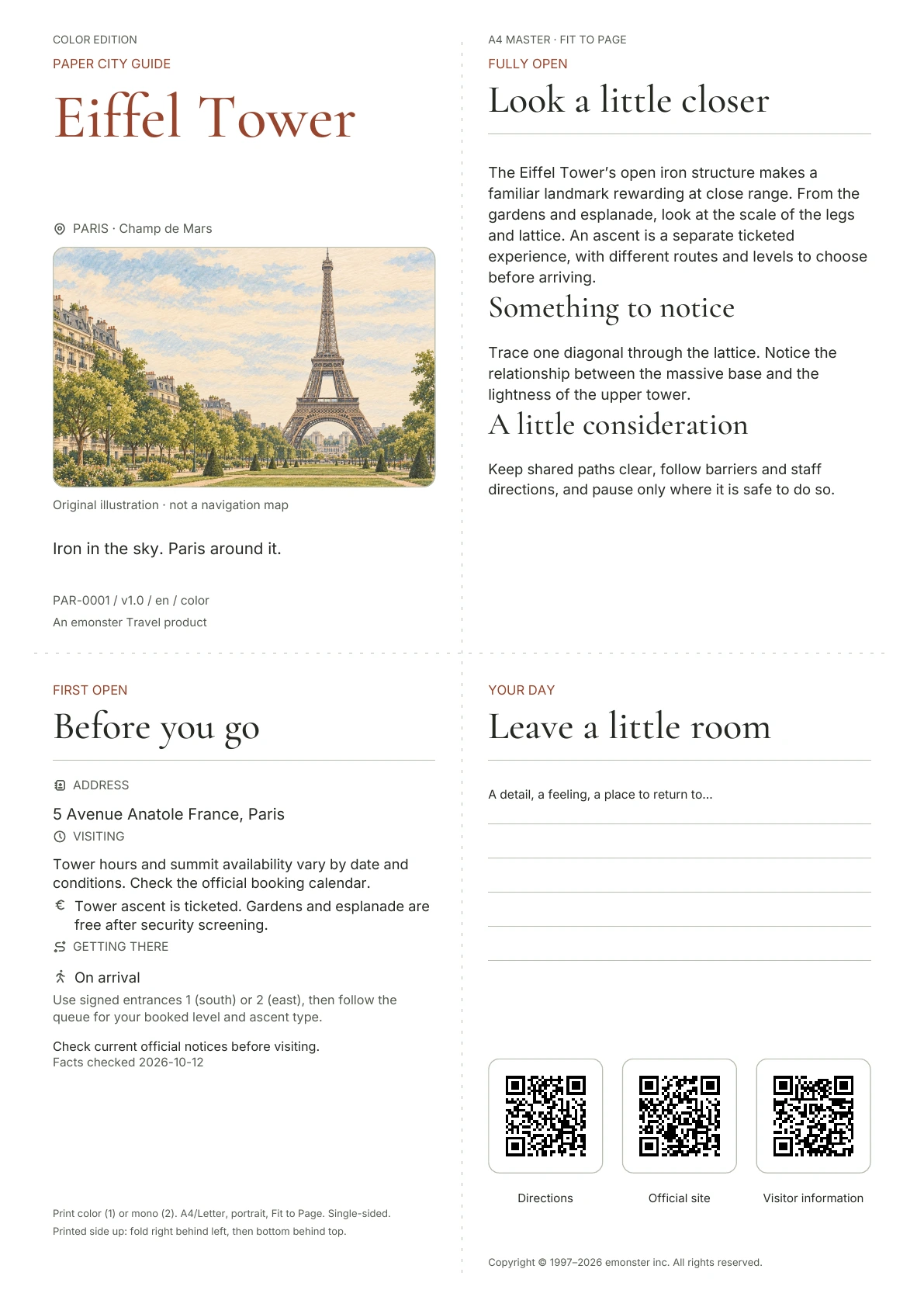 Actual Eiffel Tower guide cover · Color edition