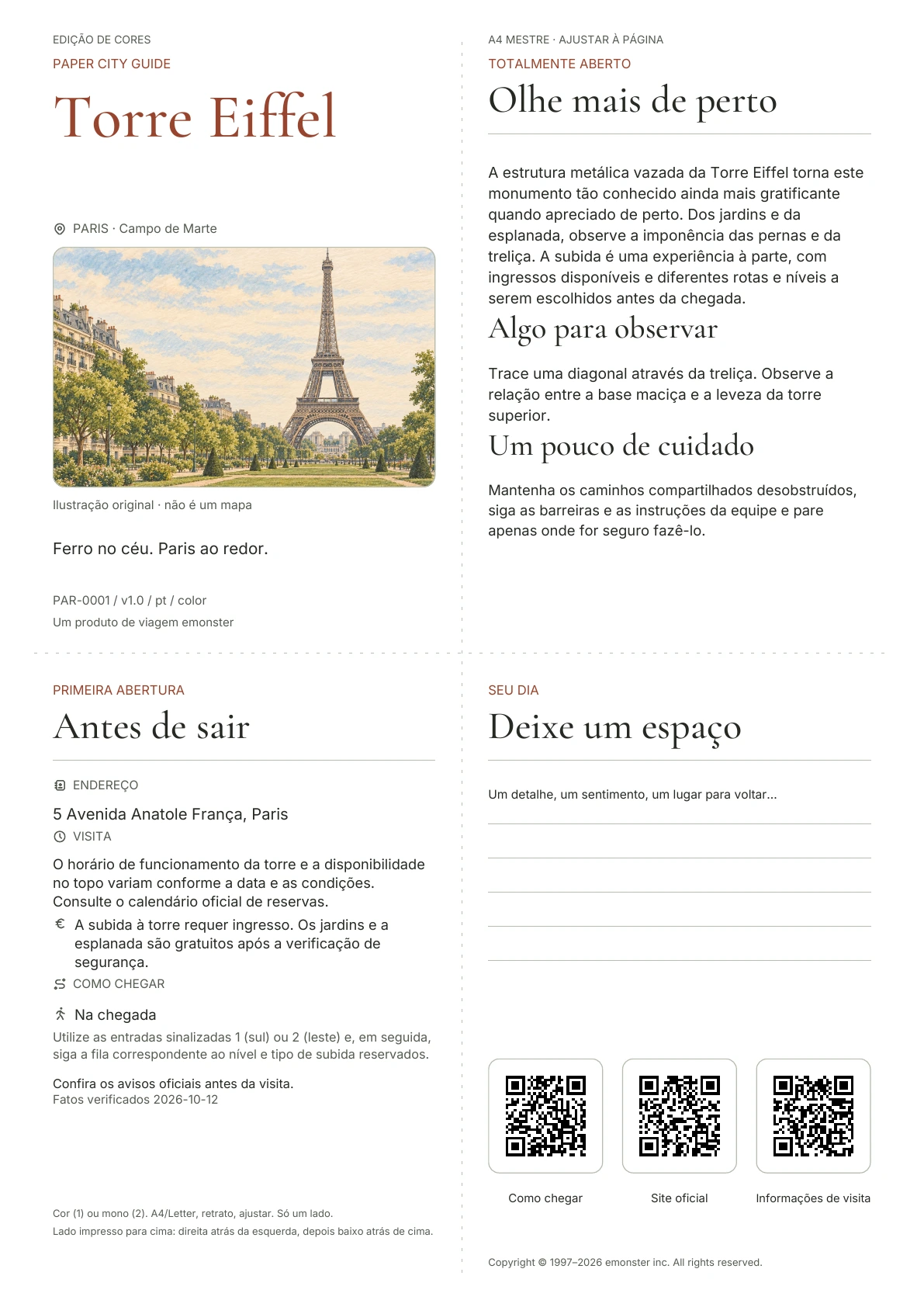 Capa real do guia Torre Eiffel · Edição colorida