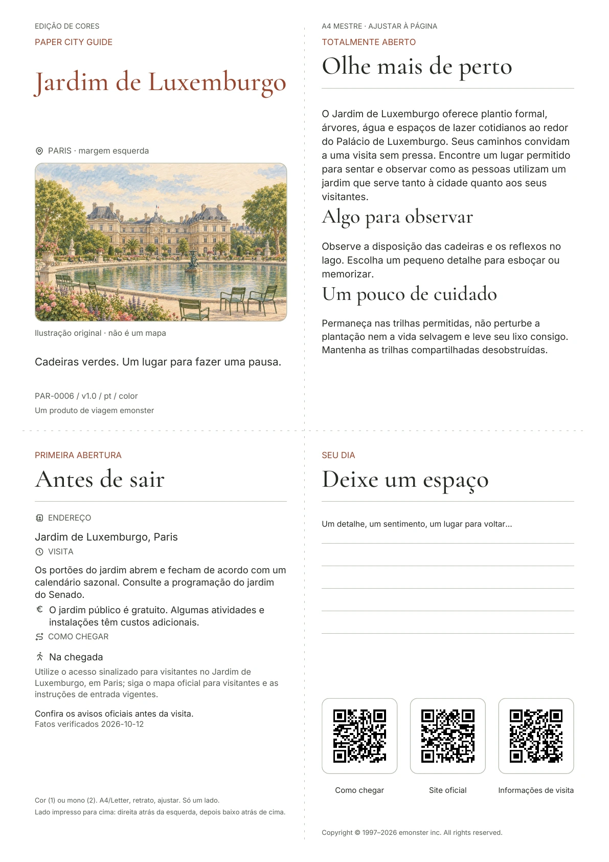 Capa real do guia Jardim de Luxemburgo · Edição colorida
