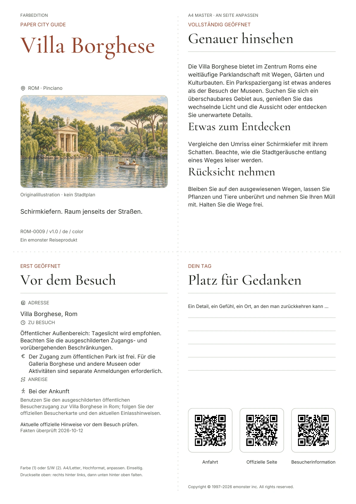 Tatsächliches Titelblatt: Villa Borghese · Farbausgabe