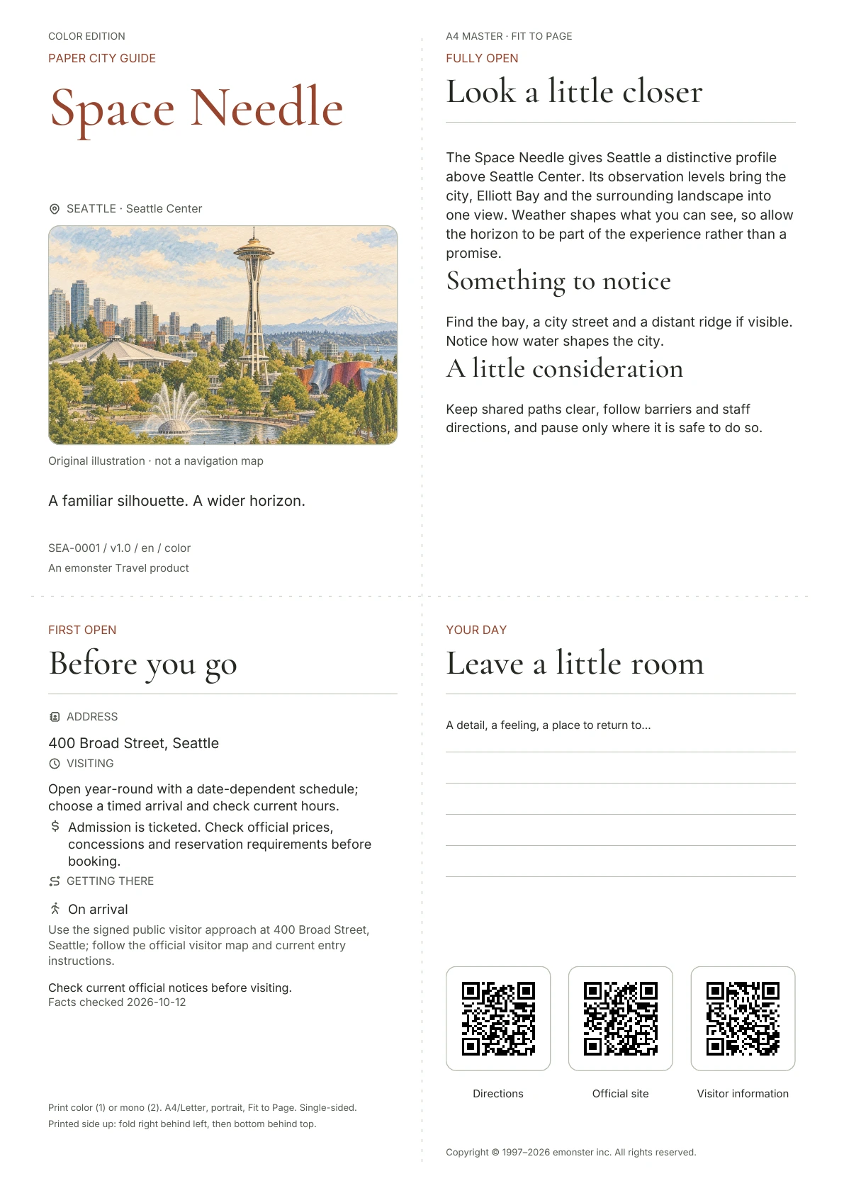 Actual Space Needle guide cover · Color edition