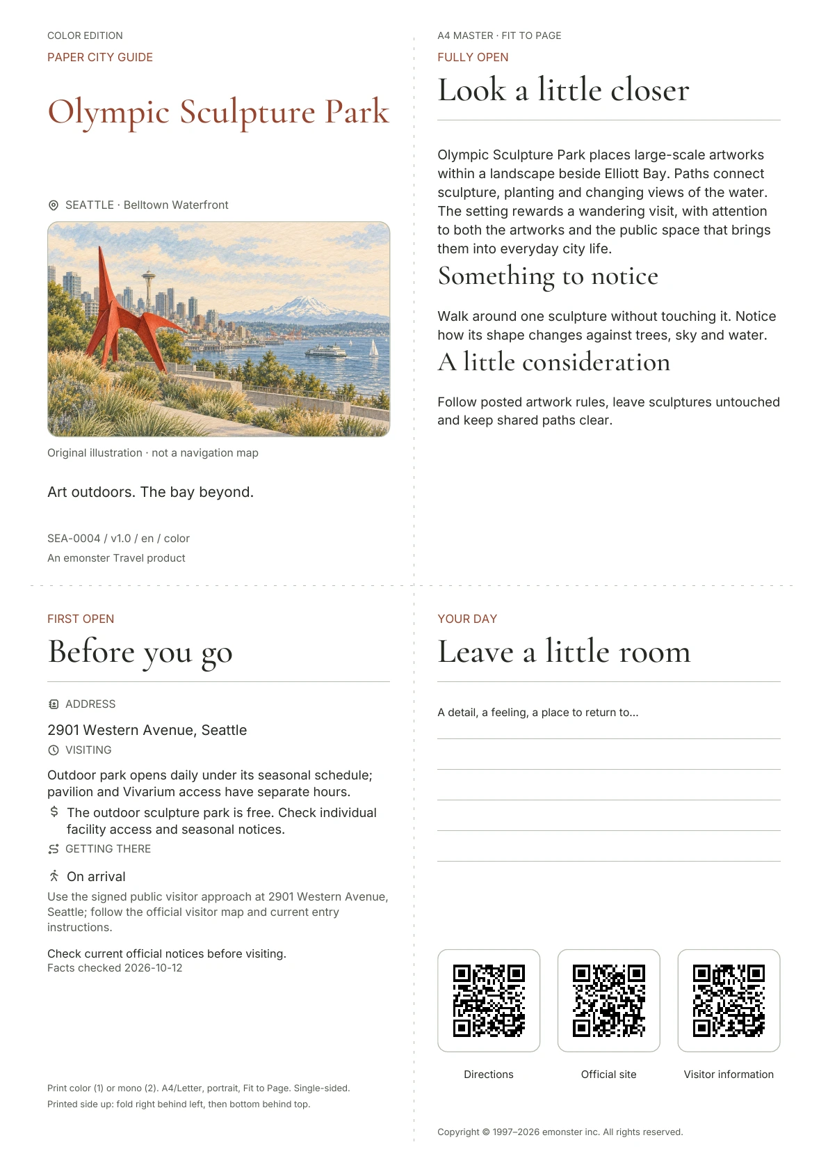 Actual Olympic Sculpture Park guide cover · Color edition
