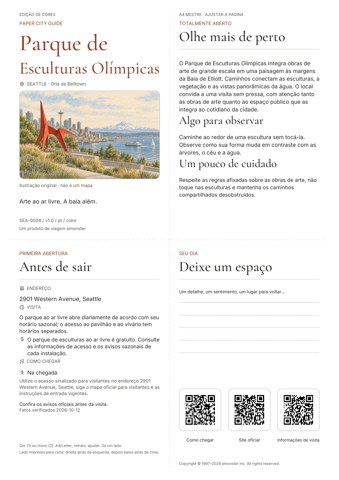Capa real do guia Parque de Esculturas Olímpicas · Edição colorida