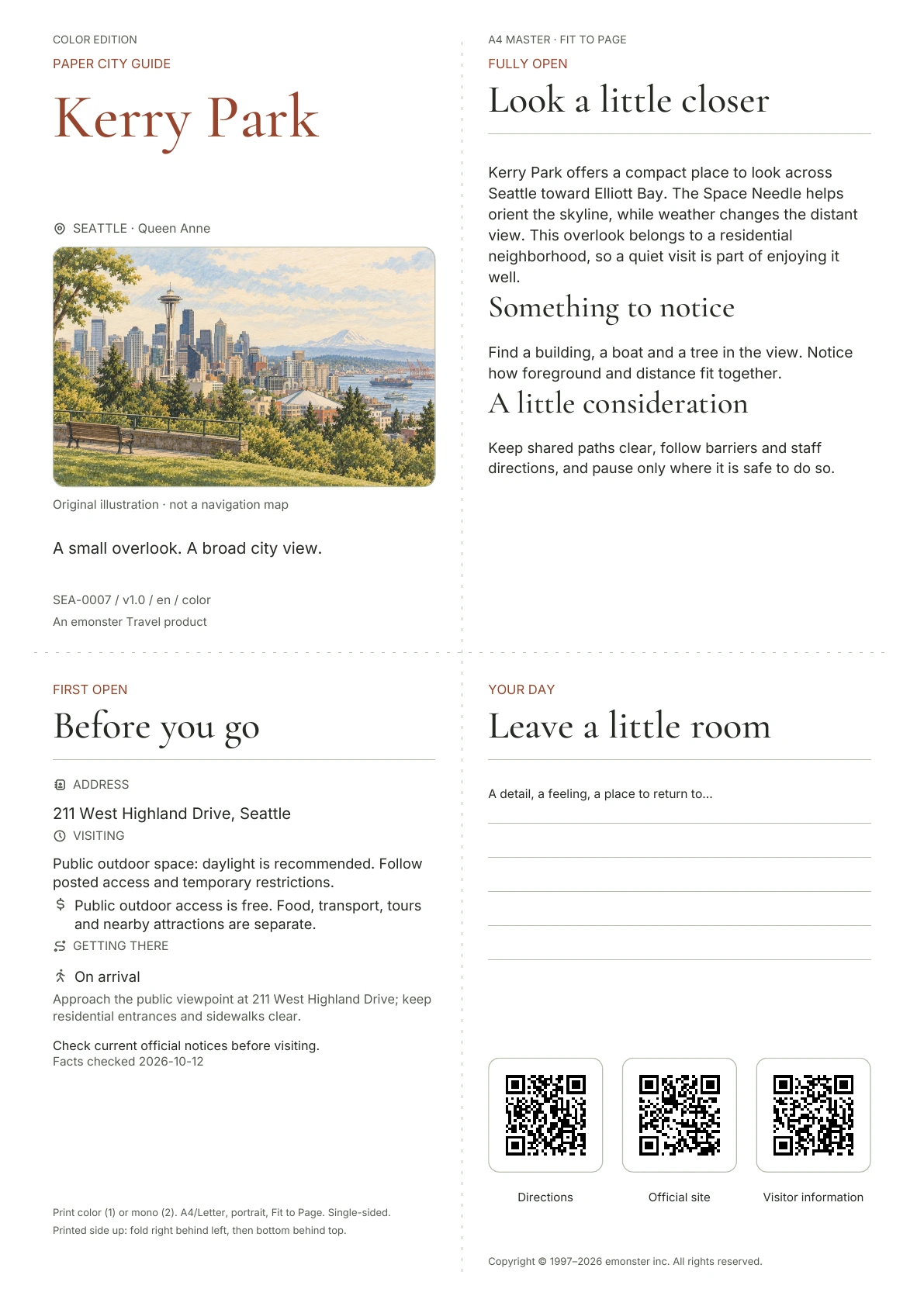 Actual Kerry Park guide cover · Color edition