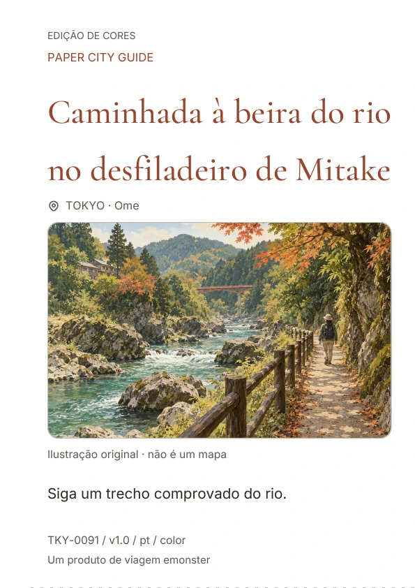 Caminhada à beira do rio no desfiladeiro de Mitake · Prévia da capa