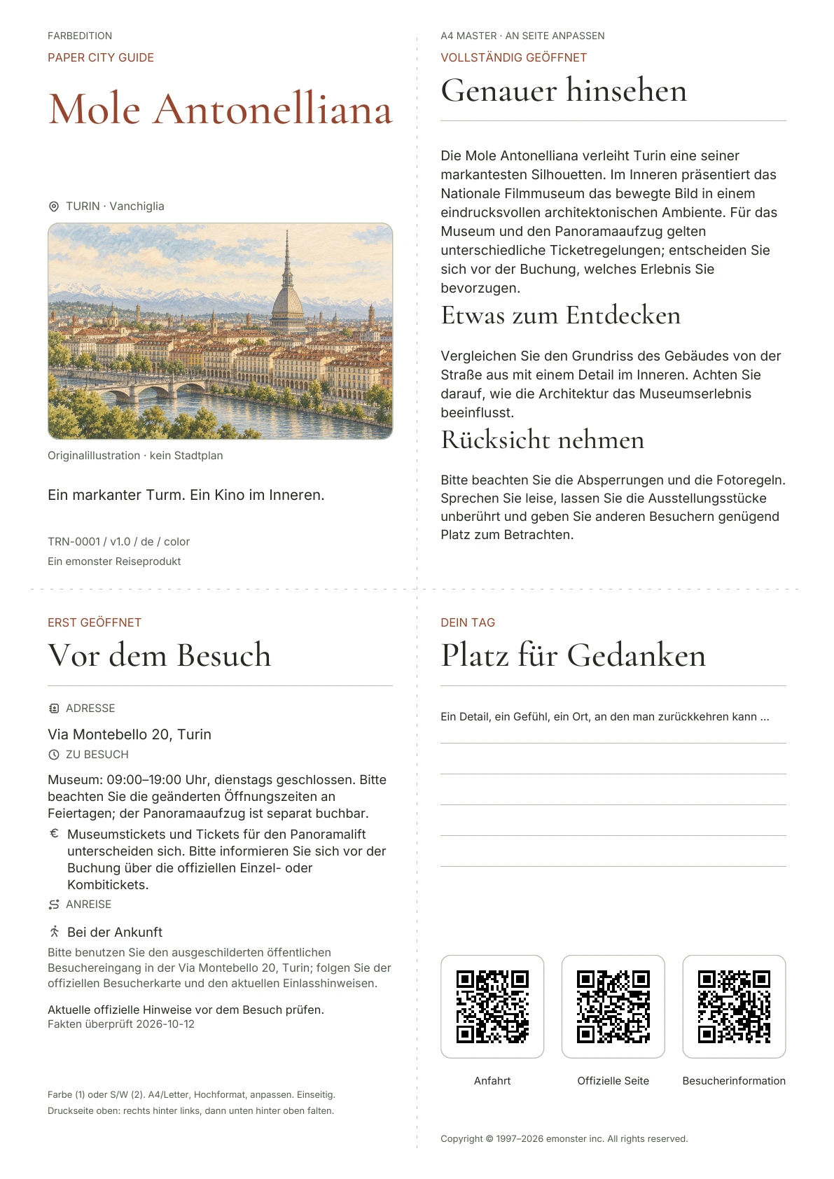 Tatsächliches Titelblatt: Mole Antonelliana · Farbausgabe
