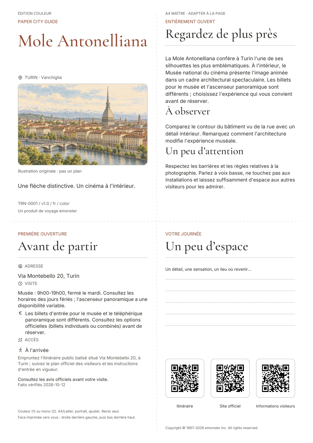 Couverture réelle du guide Mole Antonelliana · Édition couleur