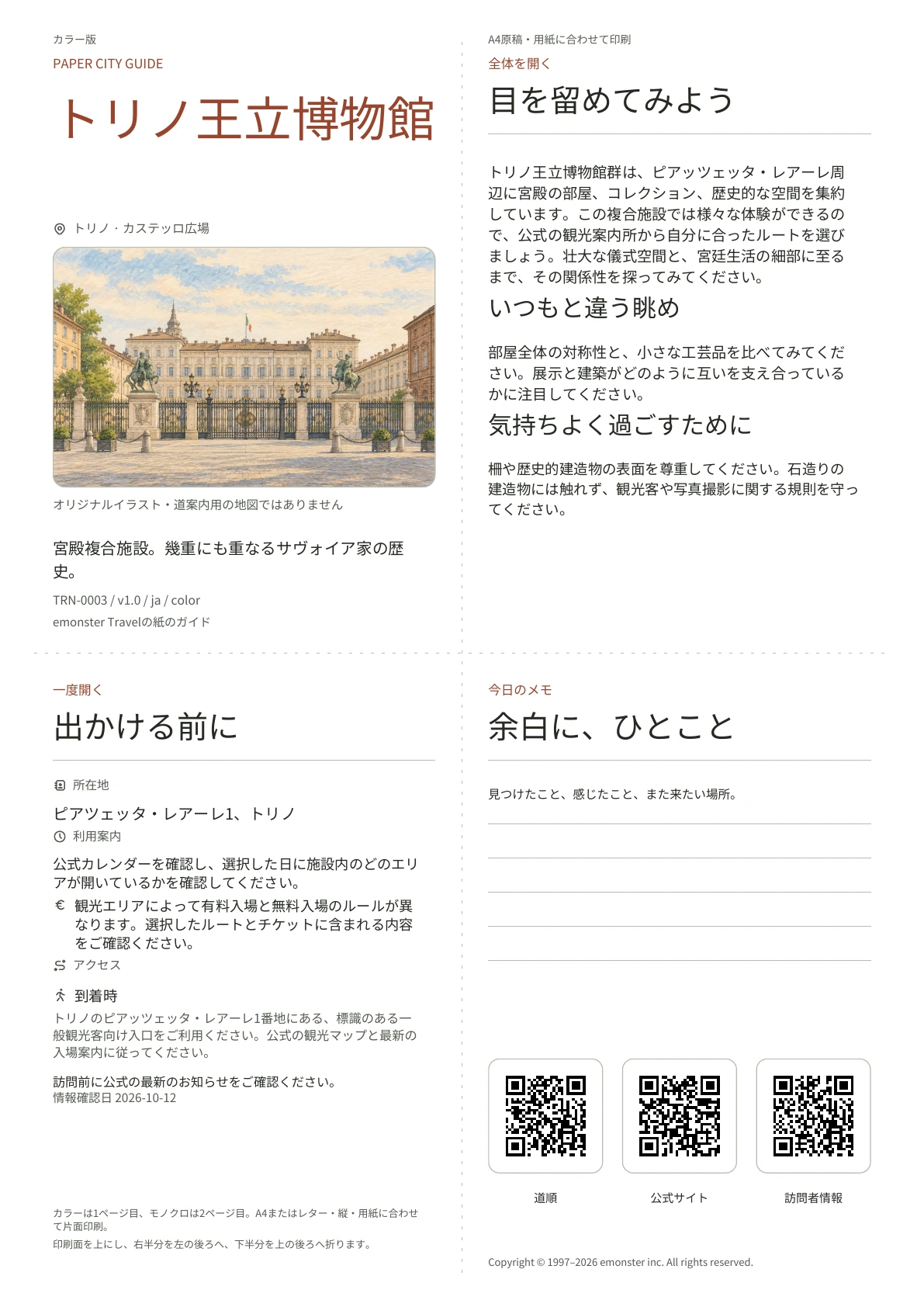 実際のトリノ王立博物館ガイドの表紙・カラー版