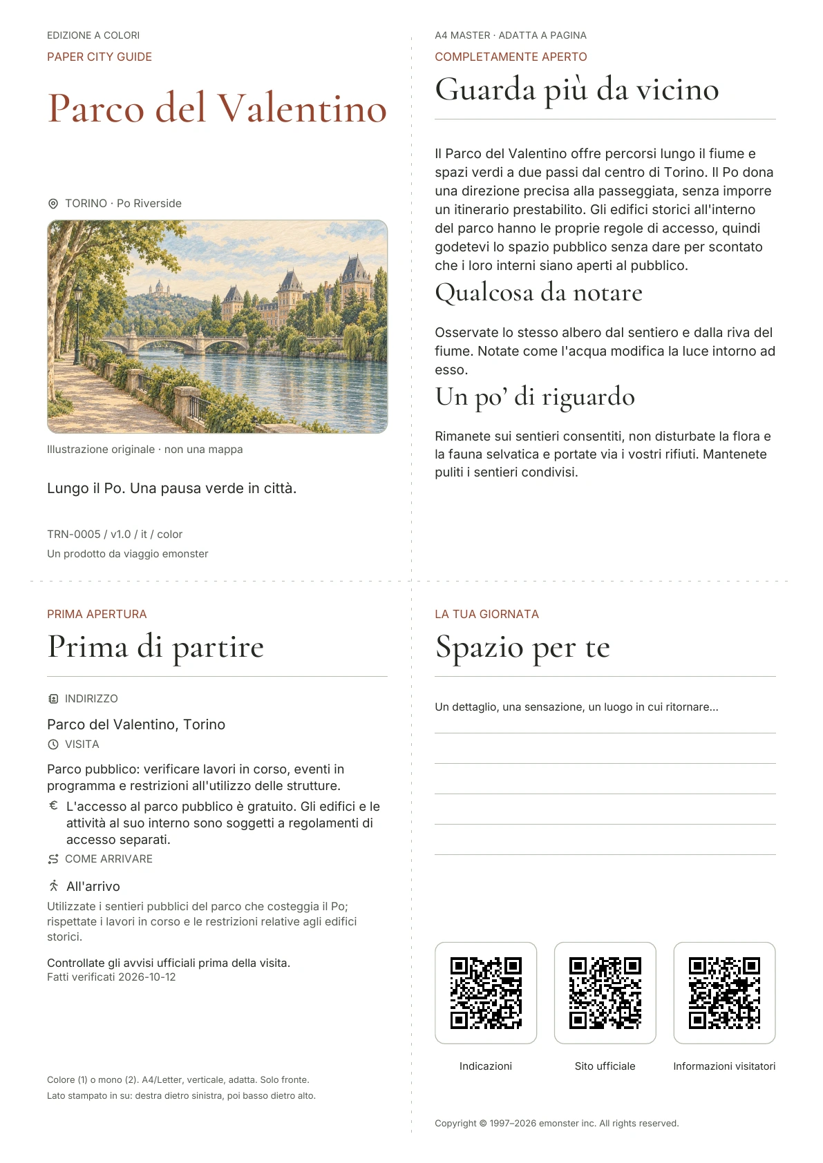 Copertina reale della guida Parco del Valentino · Edizione a colori