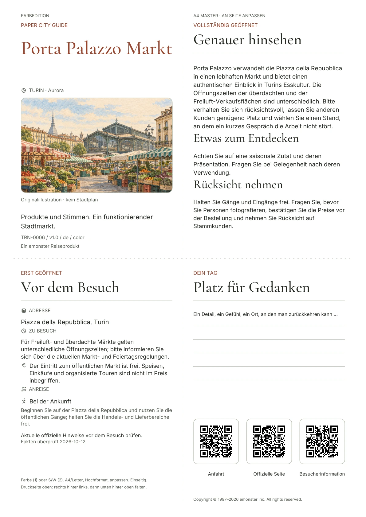 Tatsächliches Titelblatt: Porta Palazzo Markt · Farbausgabe