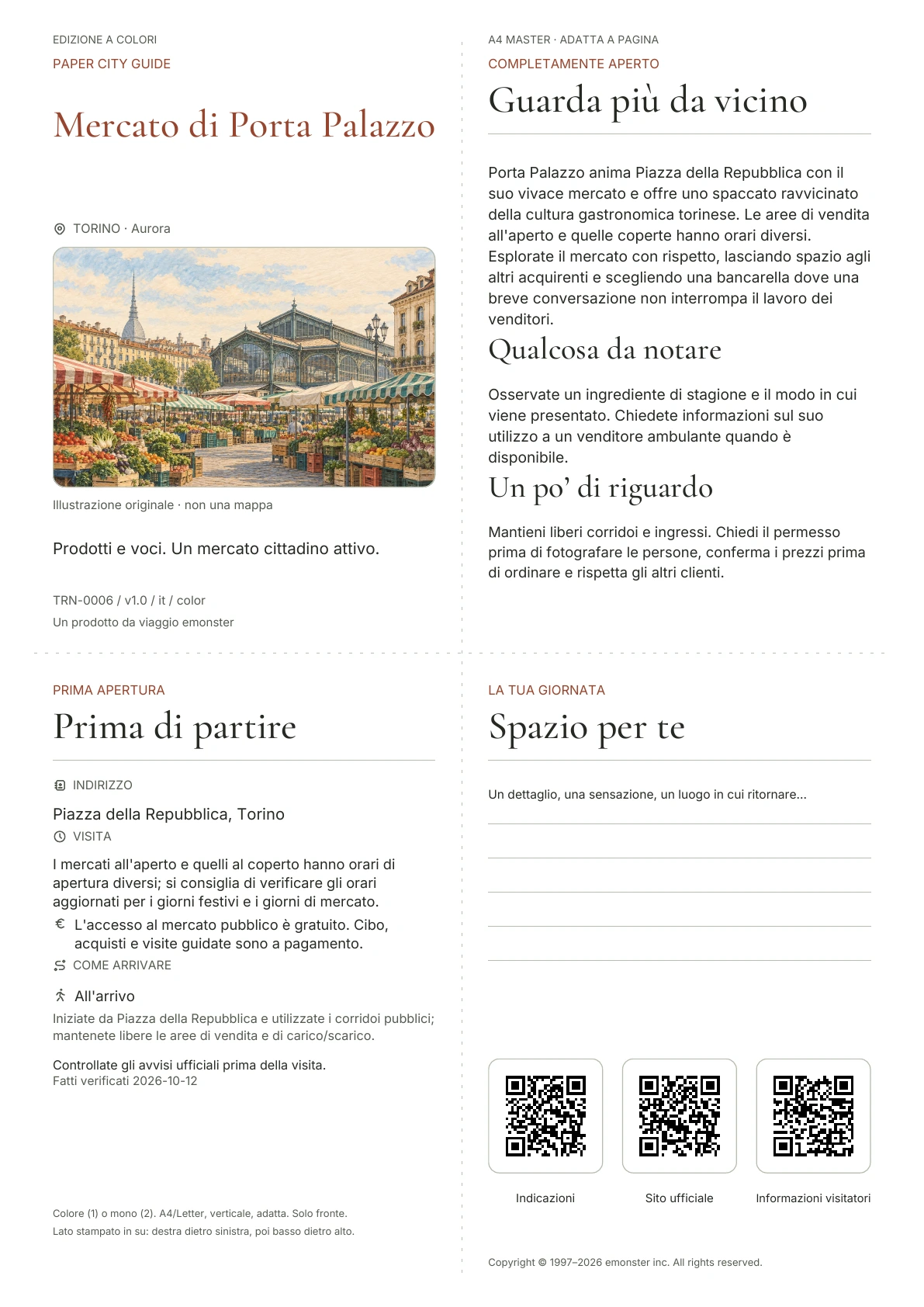Copertina reale della guida Mercato di Porta Palazzo · Edizione a colori