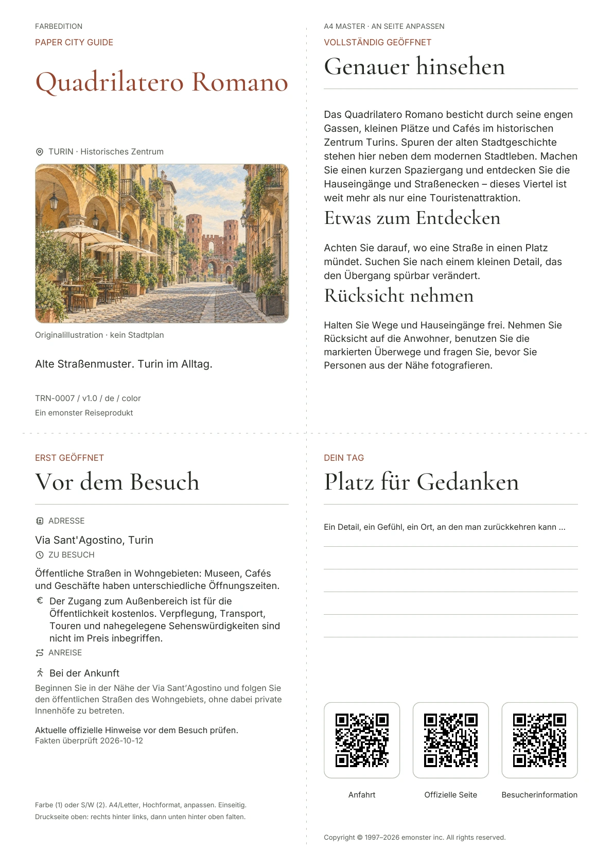 Tatsächliches Titelblatt: Quadrilatero Romano · Farbausgabe