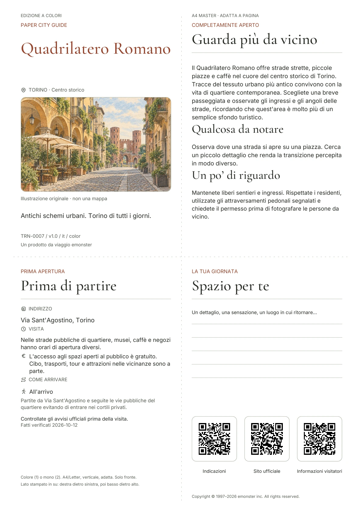 Copertina reale della guida Quadrilatero Romano · Edizione a colori