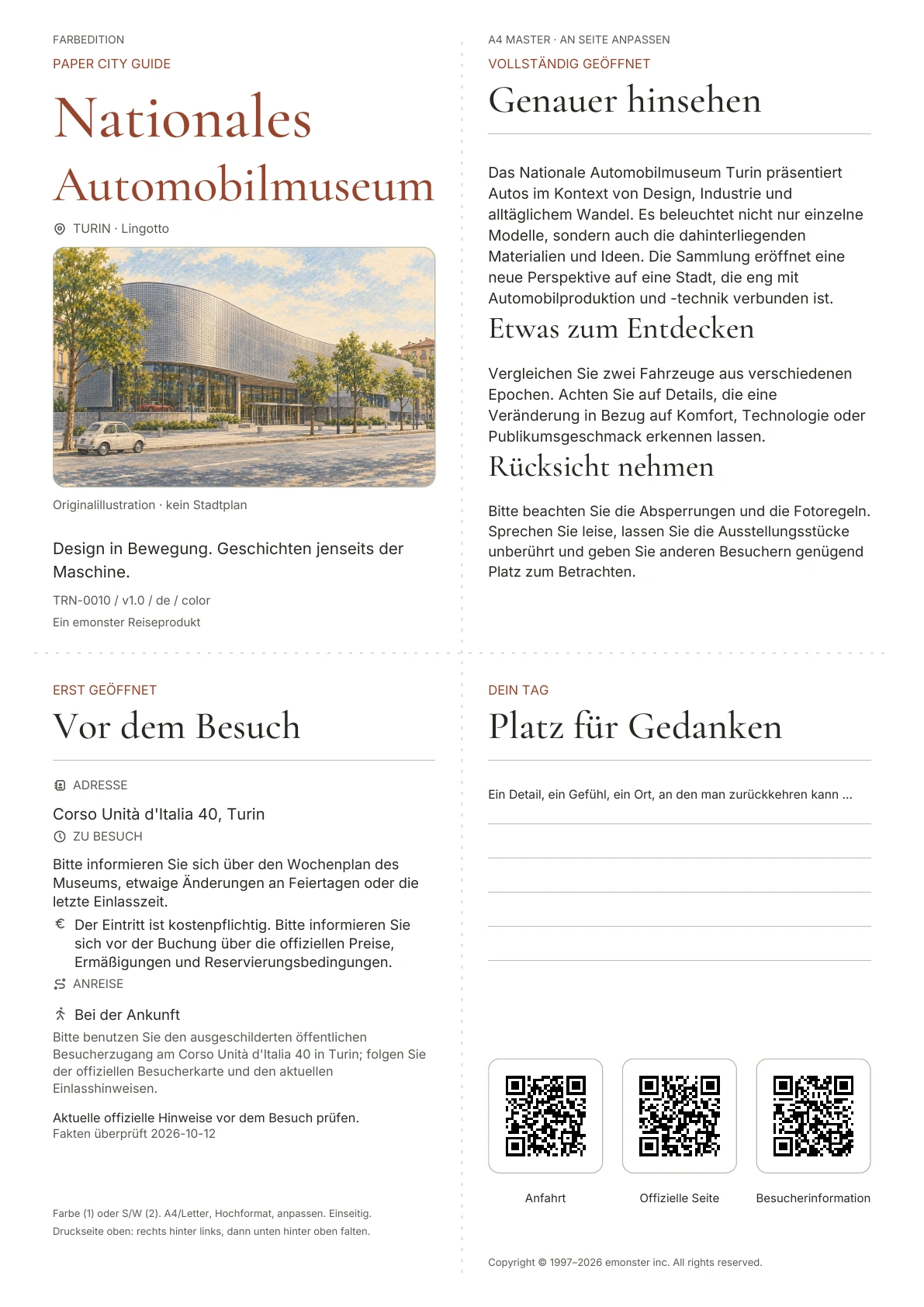 Tatsächliches Titelblatt: Nationales Automobilmuseum · Farbausgabe