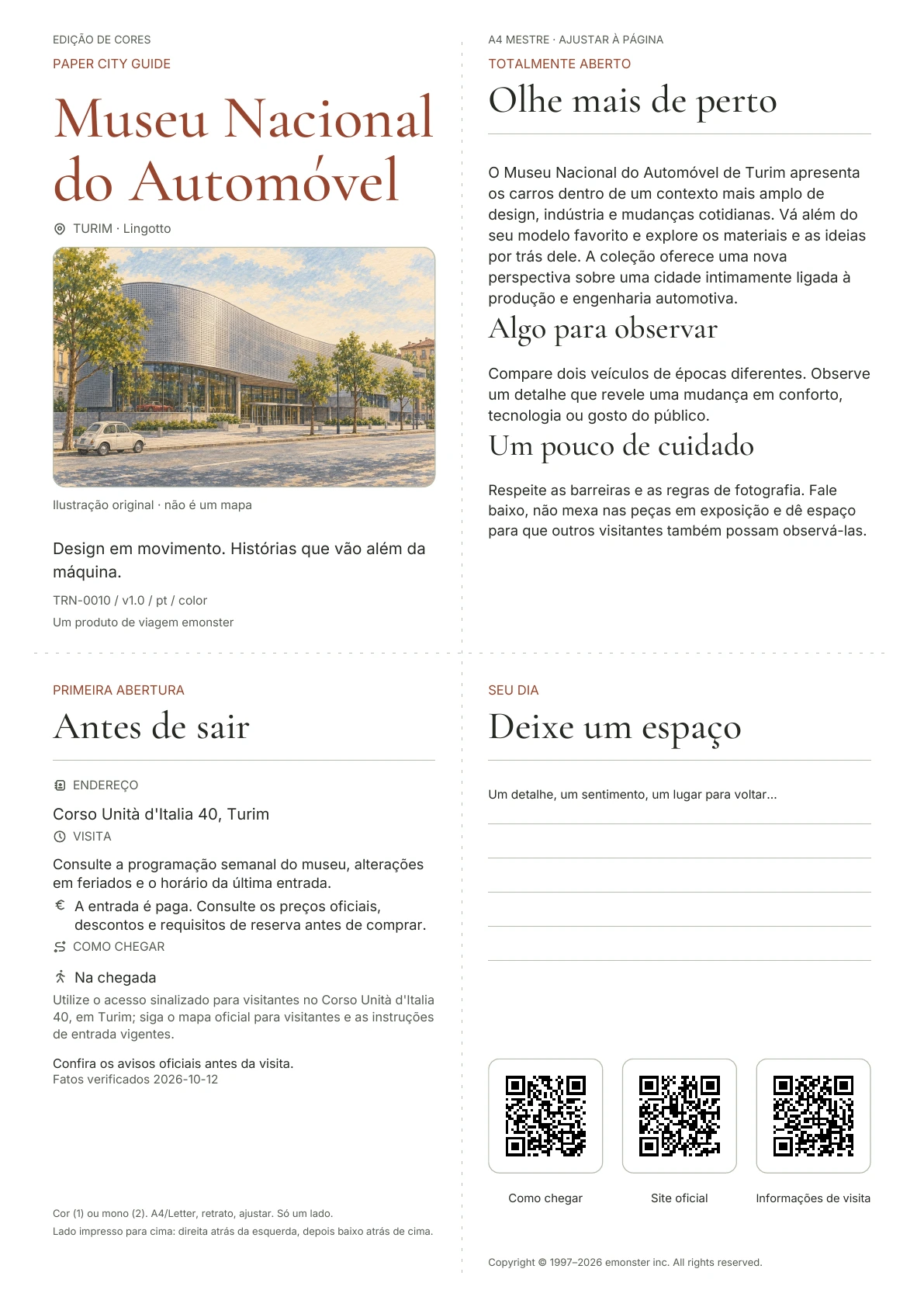 Capa real do guia Museu Nacional do Automóvel · Edição colorida