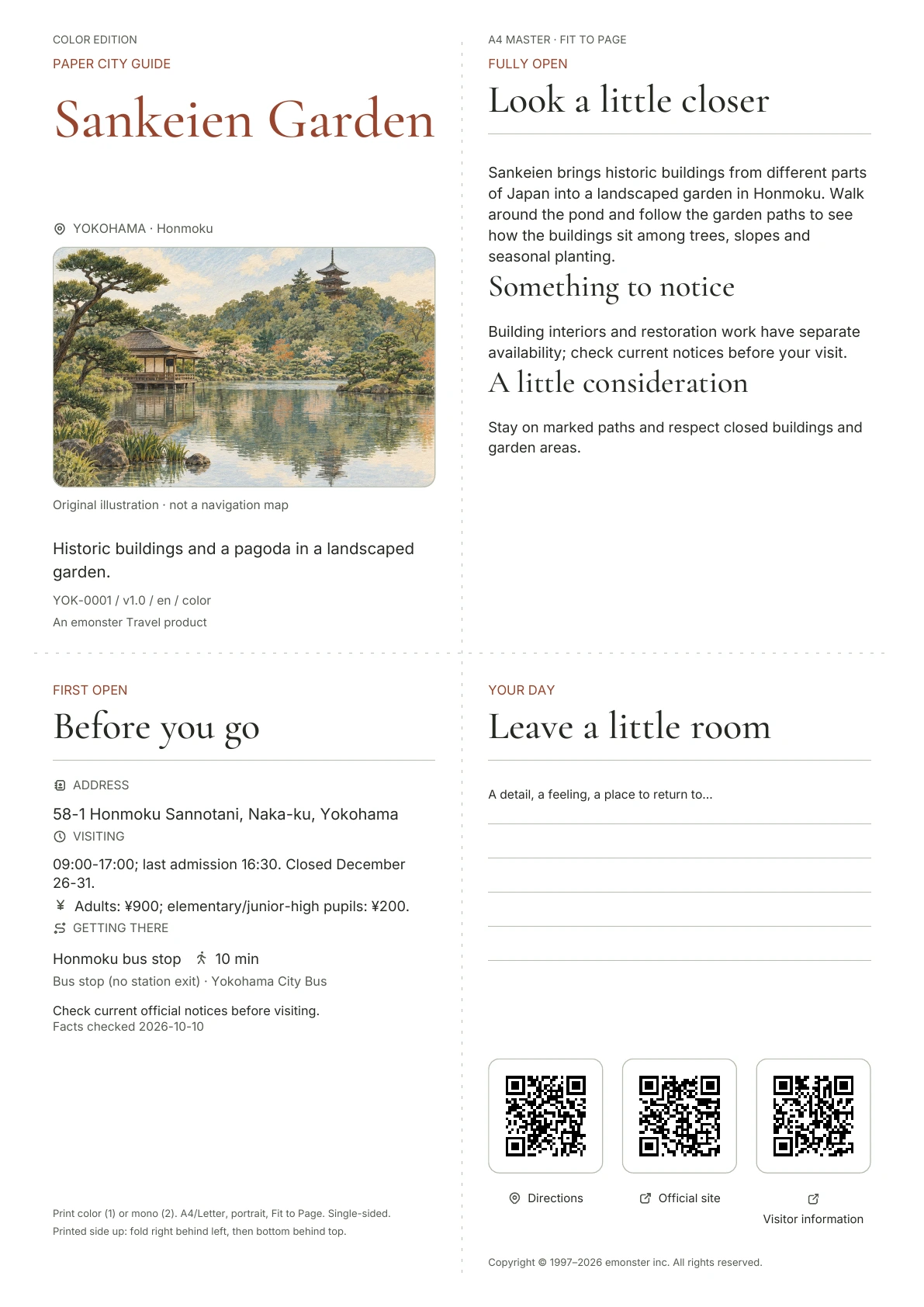 Actual Sankeien Garden guide cover · Color edition