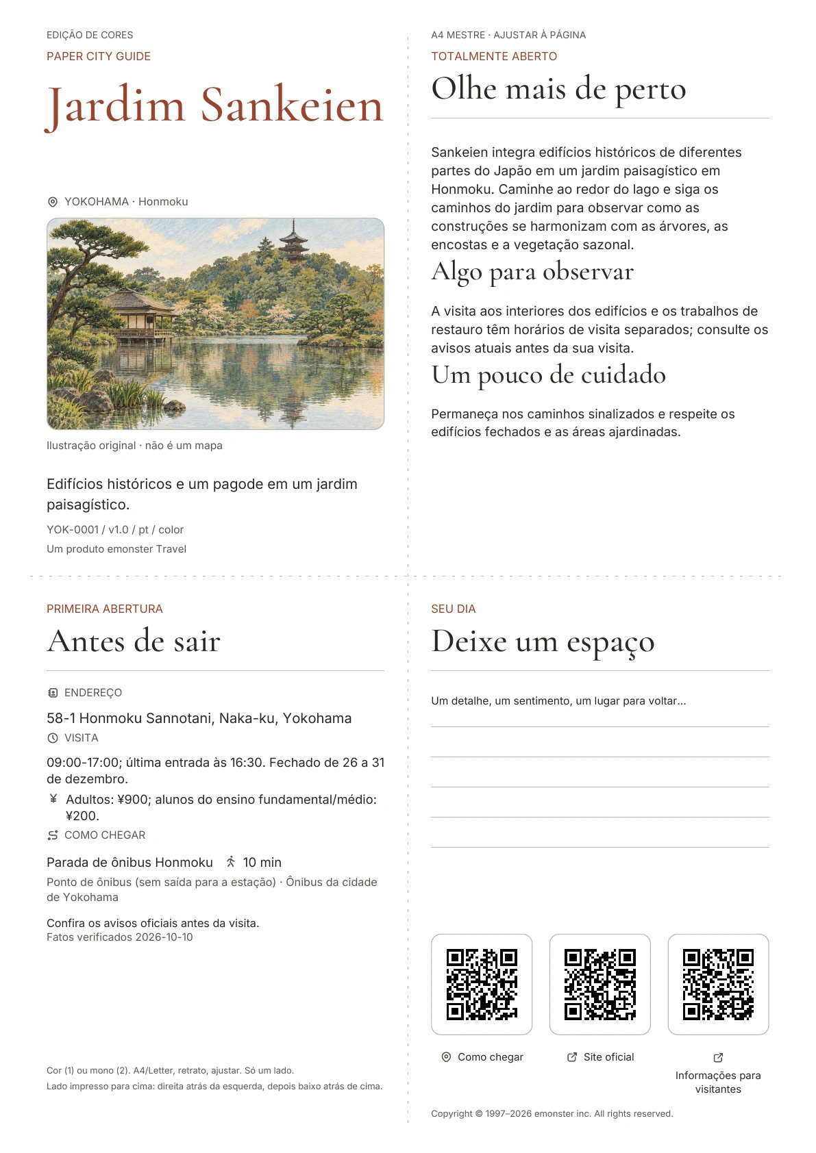 Capa real do guia Jardim Sankeien · Edição colorida