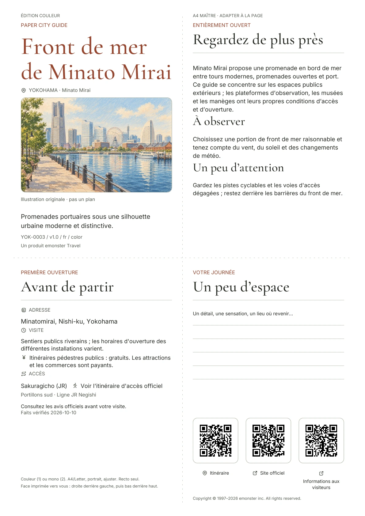 Couverture réelle du guide Front de mer de Minato Mirai · Édition couleur
