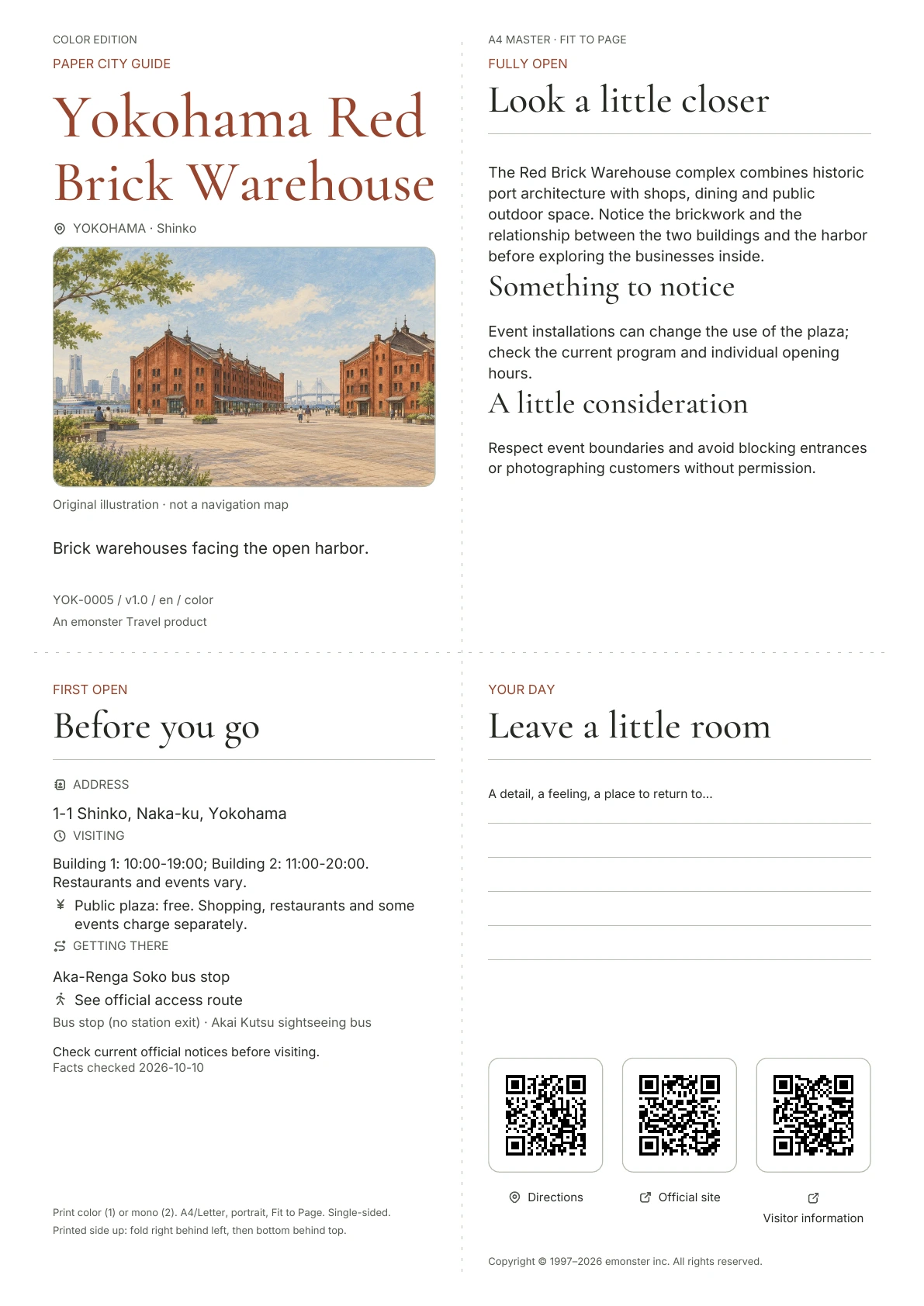 Actual Yokohama Red Brick Warehouse guide cover · Color edition
