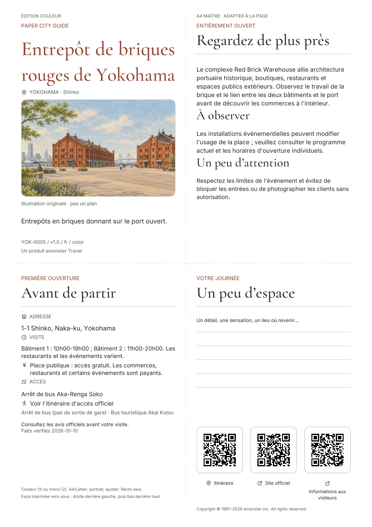 Couverture réelle du guide Entrepôt de briques rouges de Yokohama · Édition couleur
