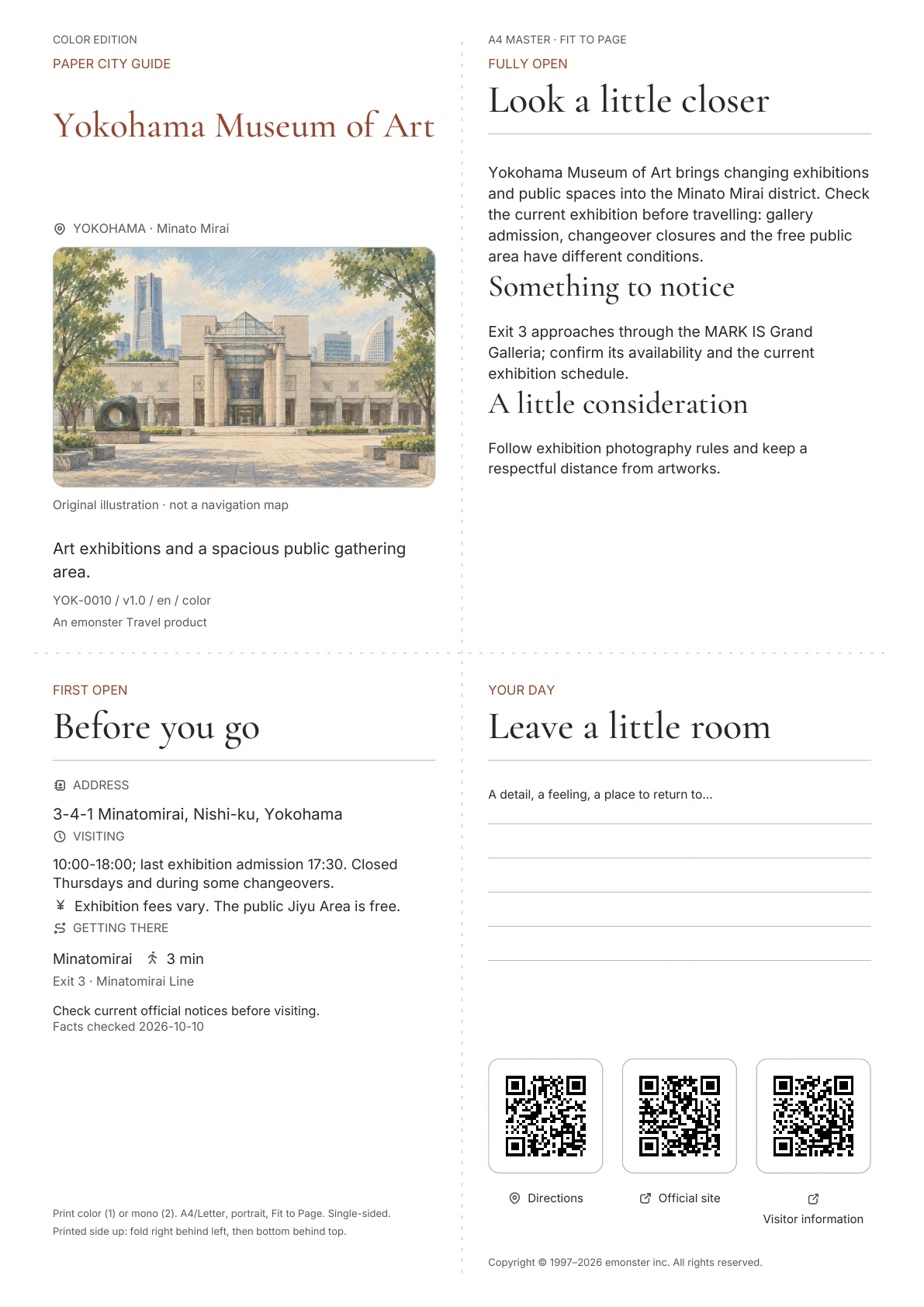 Actual Yokohama Museum of Art guide cover · Color edition