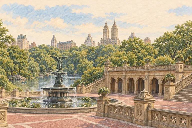 Original gouache illustration of Central Park; an interpretive impression, not a navigation map.