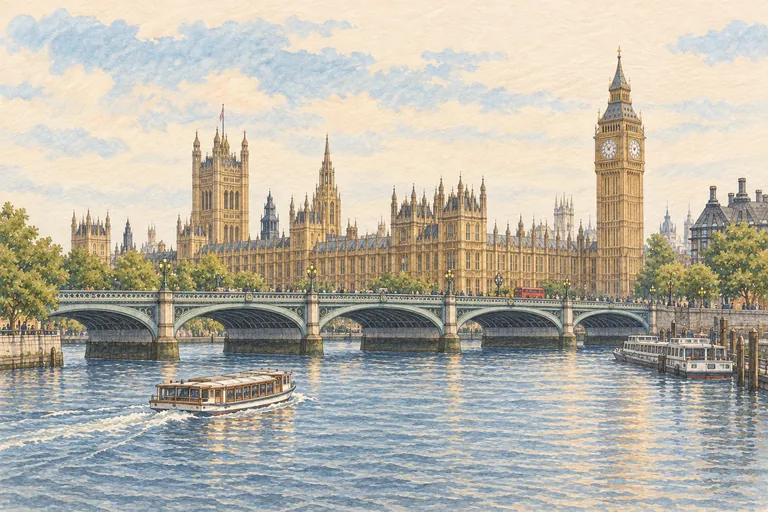 Ilustração original de Londres no estilo artístico compartilhado do Paper City Guide.
