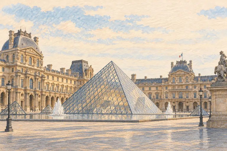 Ilustração original em guache do Museu do Louvre; uma representação interpretativa, não um mapa de navegação.