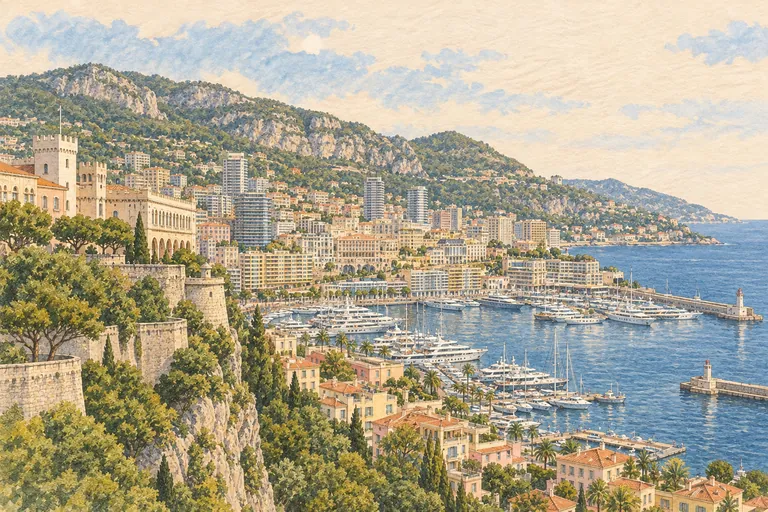 Originalillustration von Monaco im gemeinsamen Grafikstil des Paper City Guide.