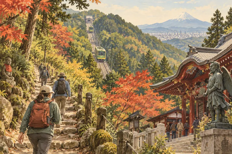 高尾山（たかおさん）のオリジナルグワッシュ画。解釈的な印象を描いたものであり、航海図ではありません。