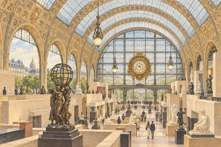 Ilustração original em guache do Musée d'Orsay; uma impressão interpretativa, não um mapa de navegação.